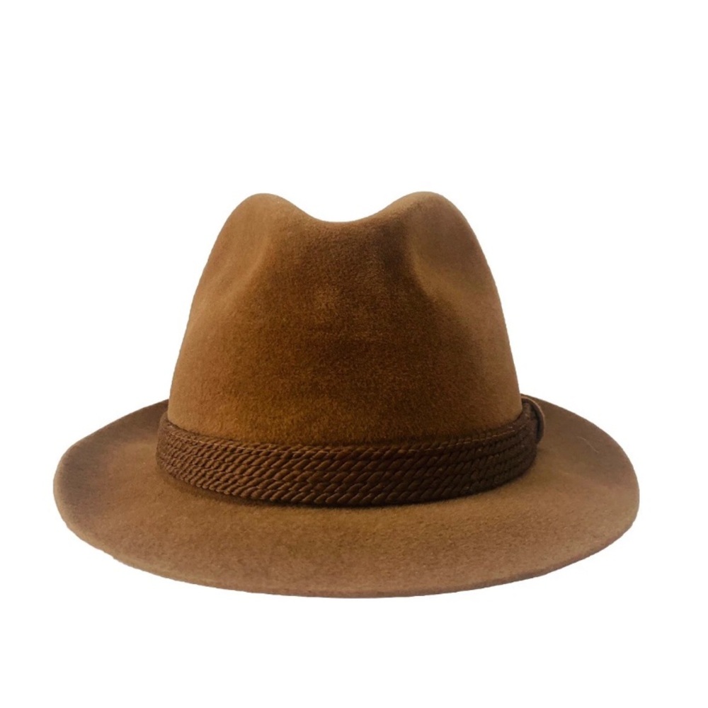 Vtg Dobbs Fifth Avenue NY Brown Felt Fedora Hat w/ Braided Band & Feather 7 1/8”